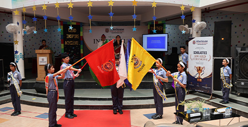Students and teachers posing for annual group photograph in campus