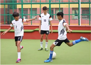 Students playing basketball at Allenhouse Public School Jhansi Campus
